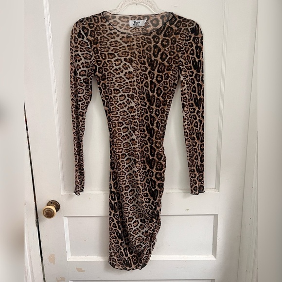Tiger Mist Aarya Sheer Leopard Print Long Sleeve Body-Con Dress Size S Like New - Picture 1 of 5